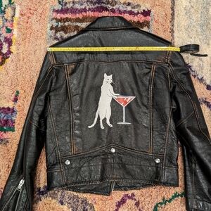🛑SOLD🛑cross-posted Saint Laurent L01 Biker Jacket with cat and martini design